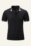 Black Regular Fit Collared Short Sleeves Men's Polo Shirt with Flower
