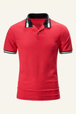 Black Regular Fit Collared Short Sleeves Men's Polo Shirt with Flower