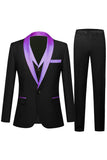 Black and Champagne 3 Piece Shawl Lapel Men's Prom Suits