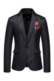 Black Notched Lapel Flower Men's Prom Blazer