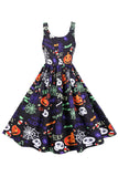 Sleeveless Printed Waisted Halloween Retro Dress