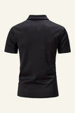 Silm Fit V Neck Short Sleeves Black Polo Shirt