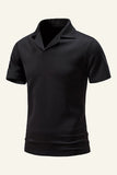 Silm Fit V Neck Short Sleeves Black Polo Shirt