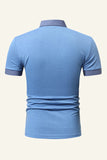 Blue Patchwork Cotton Short-sleeve Casual Polo Shirt