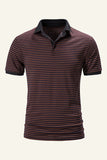 Brown Stripe Short Sleeves Silm Fit Polo Shirt