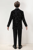 Sparkly Black Notched Lapel Sequins Boys' 3-Piece Formal Suit Set