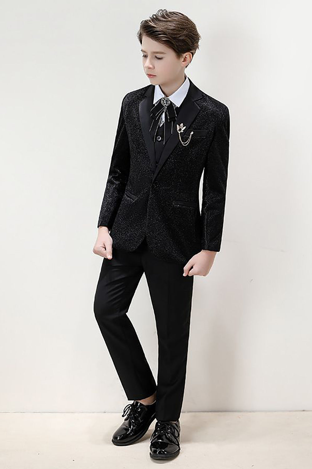 Sparkly Single Breasted Black Boys' 3-Piece Formal Suit Set