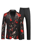 Men's Red Jacquard 3-Piece Notched Lapel Homecoming Suits