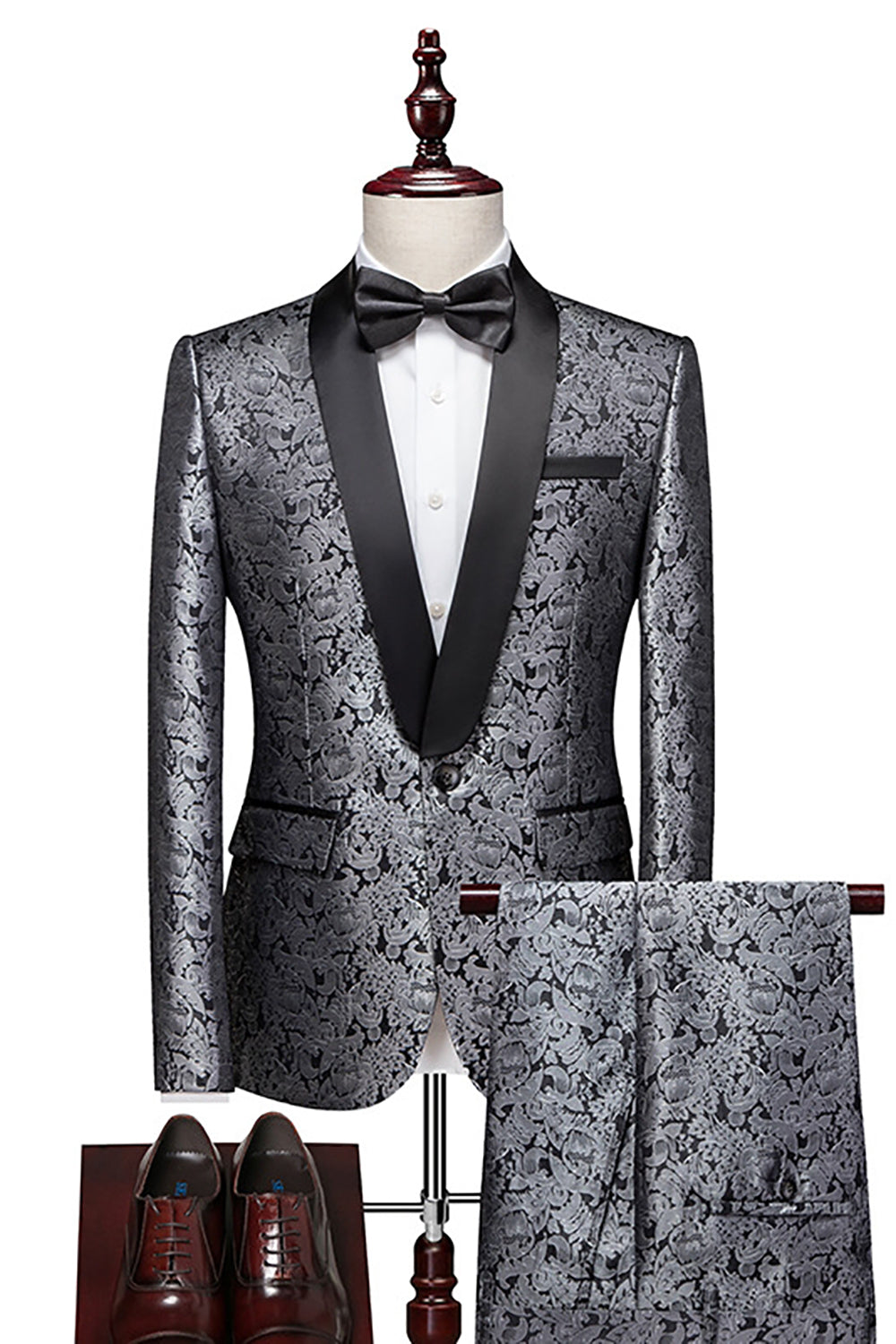 White Jacquard 2-Piece Shawl Lapel Men's Prom Suits