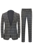 Men's Grey Plaid 3-Piece Notched Lapel Wedding Suits
