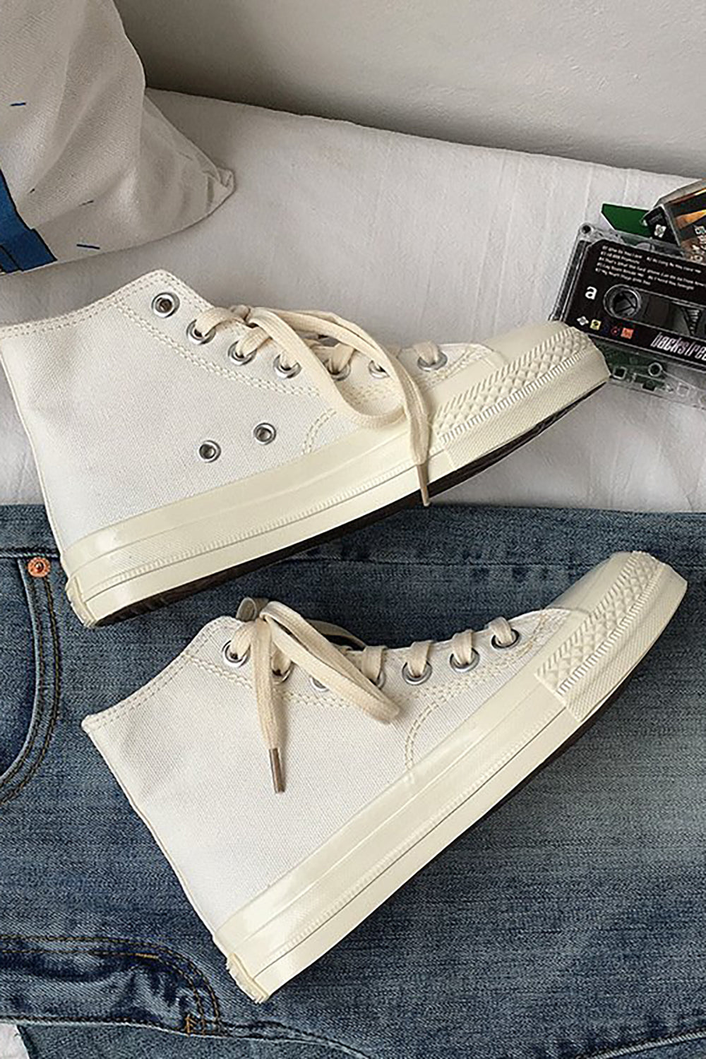 White High Top Lace Up Canvas Sneakers