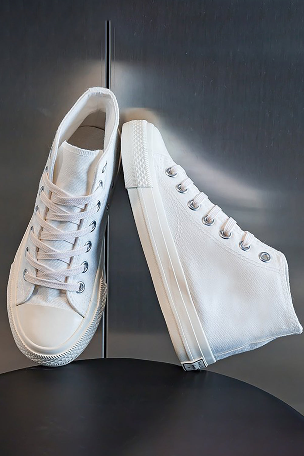 White Mid Top Lace Up Canvas Sneakers