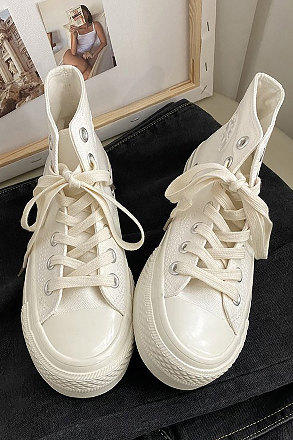 White Lace Up High Top Canvas Sneakers