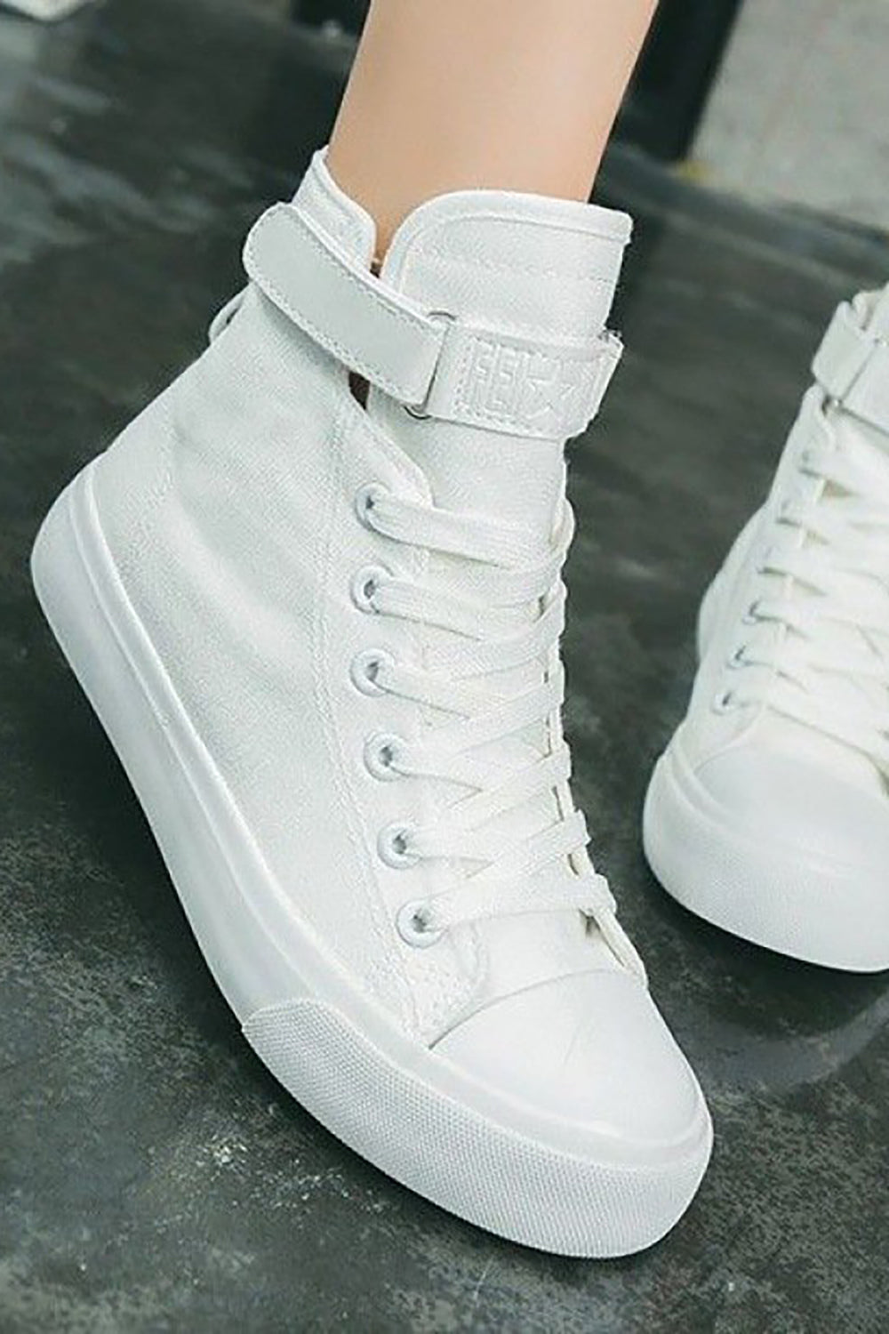 White Buckle High Top Canvas Sneakers