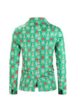 Green Christmas Tree Printed 3 Piece Men's Suits