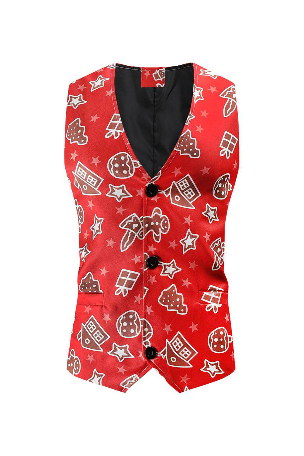 Red Sleeveless Single Breasted Men's Christmas Suit Vest