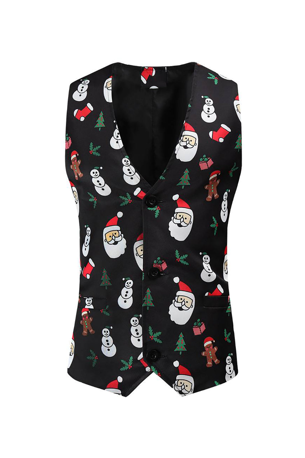 Black Santa Claus Snowman Print Men's Suit Vest