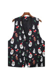 Black Santa Claus Snowman Print Men's Suit Vest