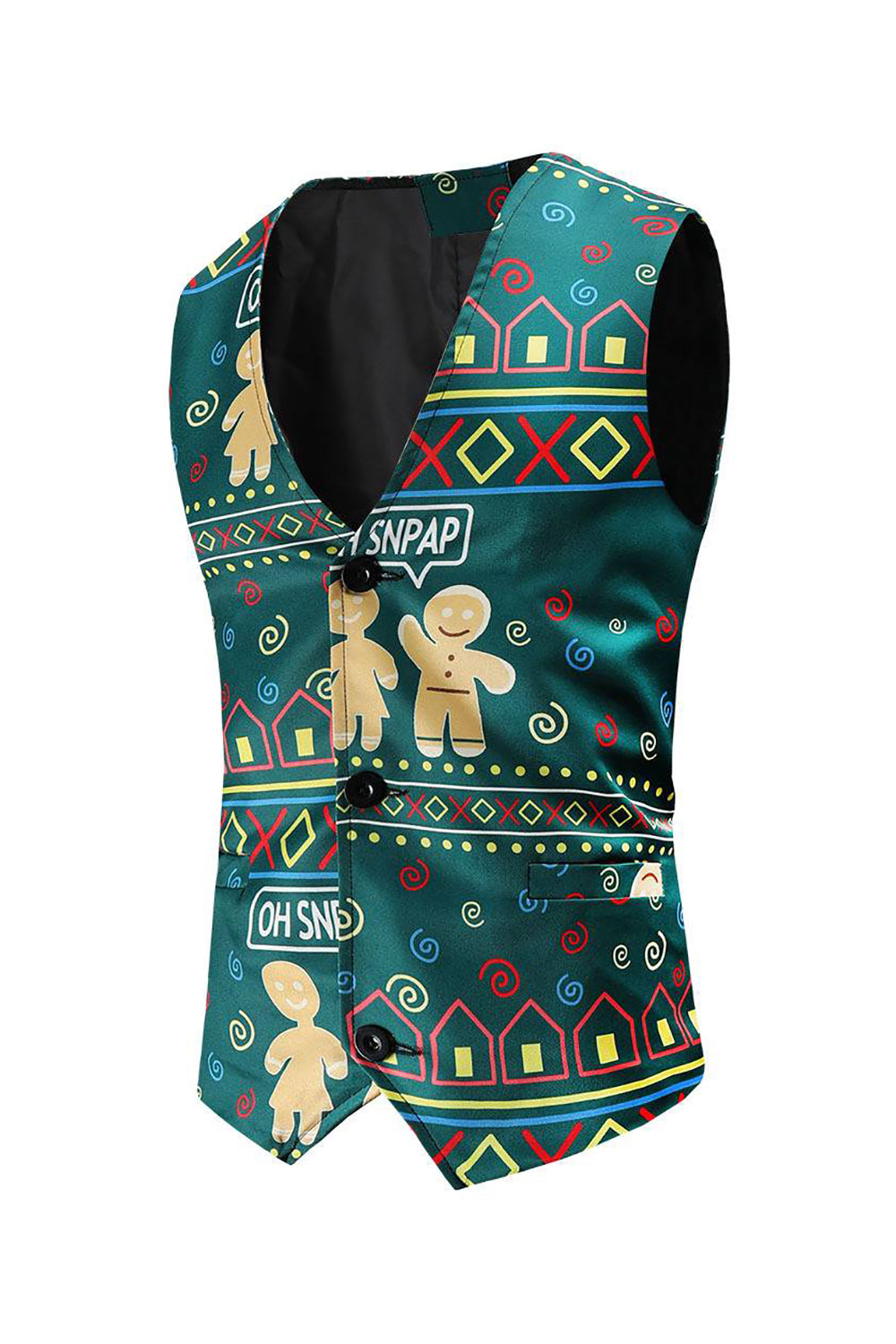 Printed Single Breasted Green Men's Christmas Suit Vest