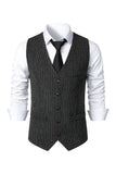 Striped V Neck Single Breasted Men's Retro Black Casual Vest