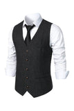Black Single Breasted  V Neck Men's Retro Casual Vest