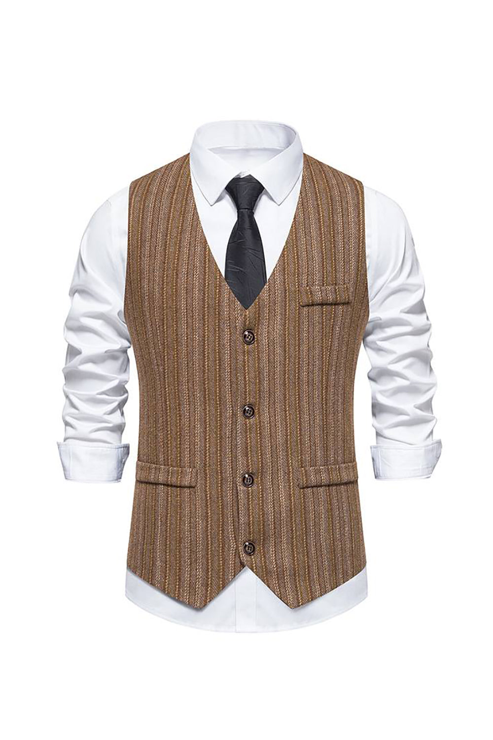 Retro Single Breasted V Neck Grey Men's Suit Vest