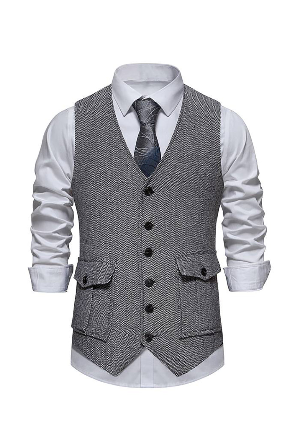 Dark Blue Retro Single Breasted Three-Dimensional Pocket Men's Suit Vest
