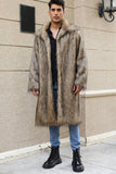 Brown Open Front Faux Fur Long Men Coat