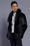 Black Lapel Neck Cropped Faux Fur Men Coat