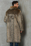 Brown Lapel Neck Long Faux Fur Men Coat