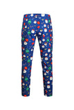 Men's Blue Christmas Printed 3-Piece One Button Party Suits