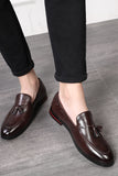 Black Leather Fringe Slip-On Men's Shoes