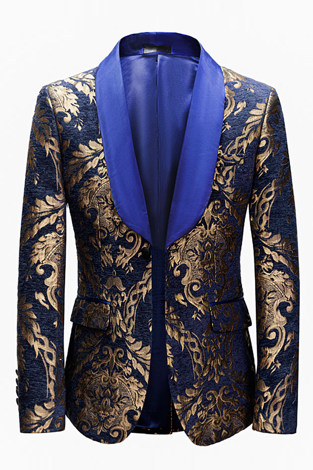Zapaka Royal Blue Men's Blazer With Golden Jacquard – ZAPAKA