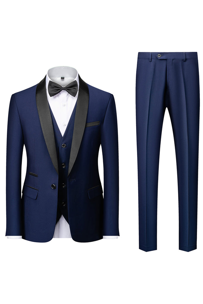 Black Shawl Lapel Jacquard 3 Pieces Men's Suits