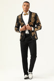 2 Piece Black and Gold Jacquard Sequins Men's Prom Suits