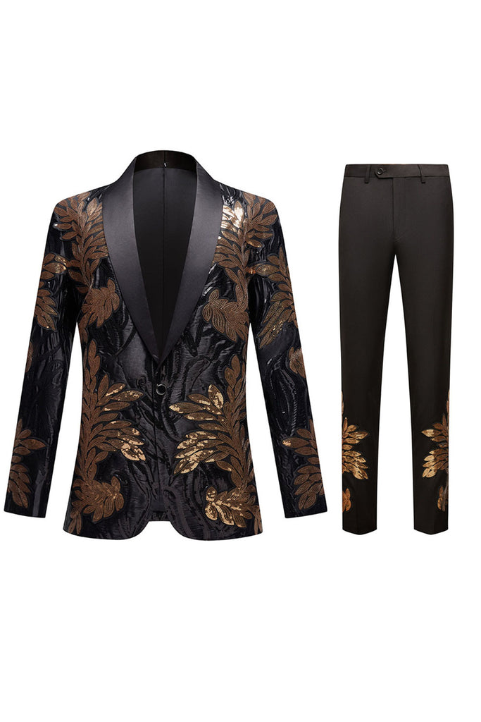 Classic Black Jacquard Short Fit Prom Suit for Men