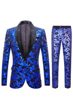 Royal Blue Sequins Men's 2 Pieces Suits