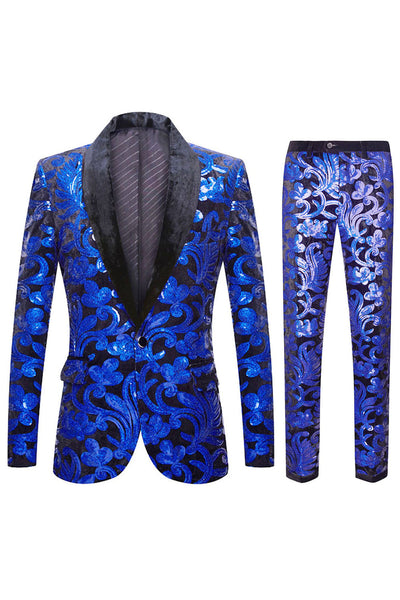 ZAPAKA Royal Blue Sequins Men's 2 Pieces Suits Shawl Lapel One Button ...