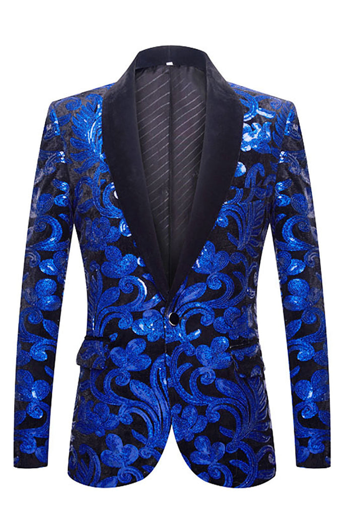 ZAPAKA Royal Blue Sequins Men's 2 Pieces Suits Shawl Lapel One Button ...