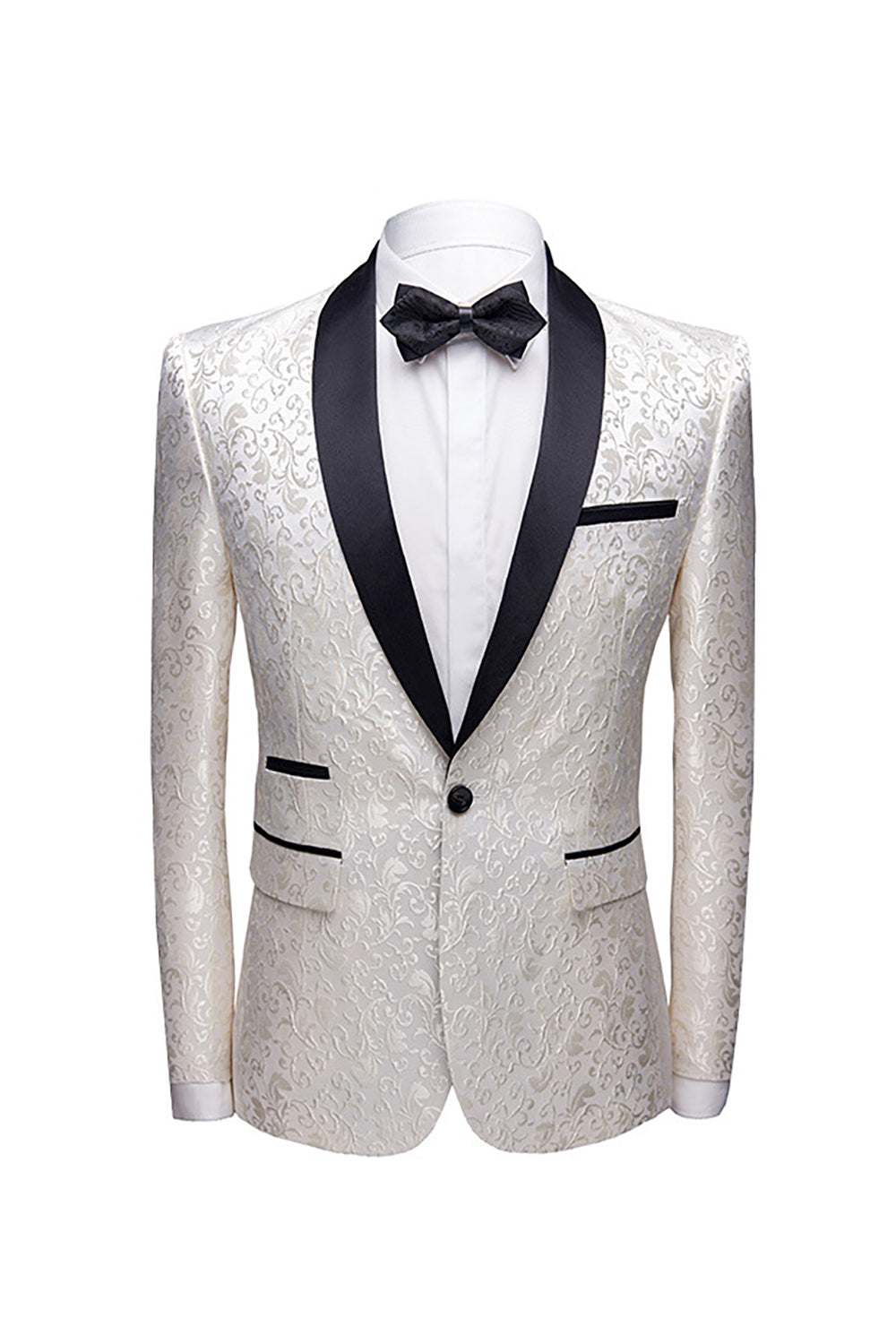 White Shawl Lapel Jacquard Prom Men's 2 Pieces Suits