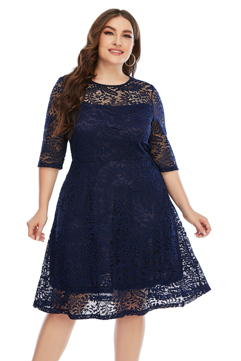 Plus Size Lace Party Dress with Half Sleeves