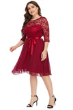 Plus Size Burgundy Lace Party Dress