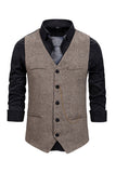 V Neck Single Breasted Men's Grey Casual Vest