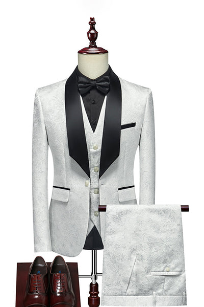 Zapaka White Jacquard Shawl Lapel 3 Pieces Men's Suits – ZAPAKA