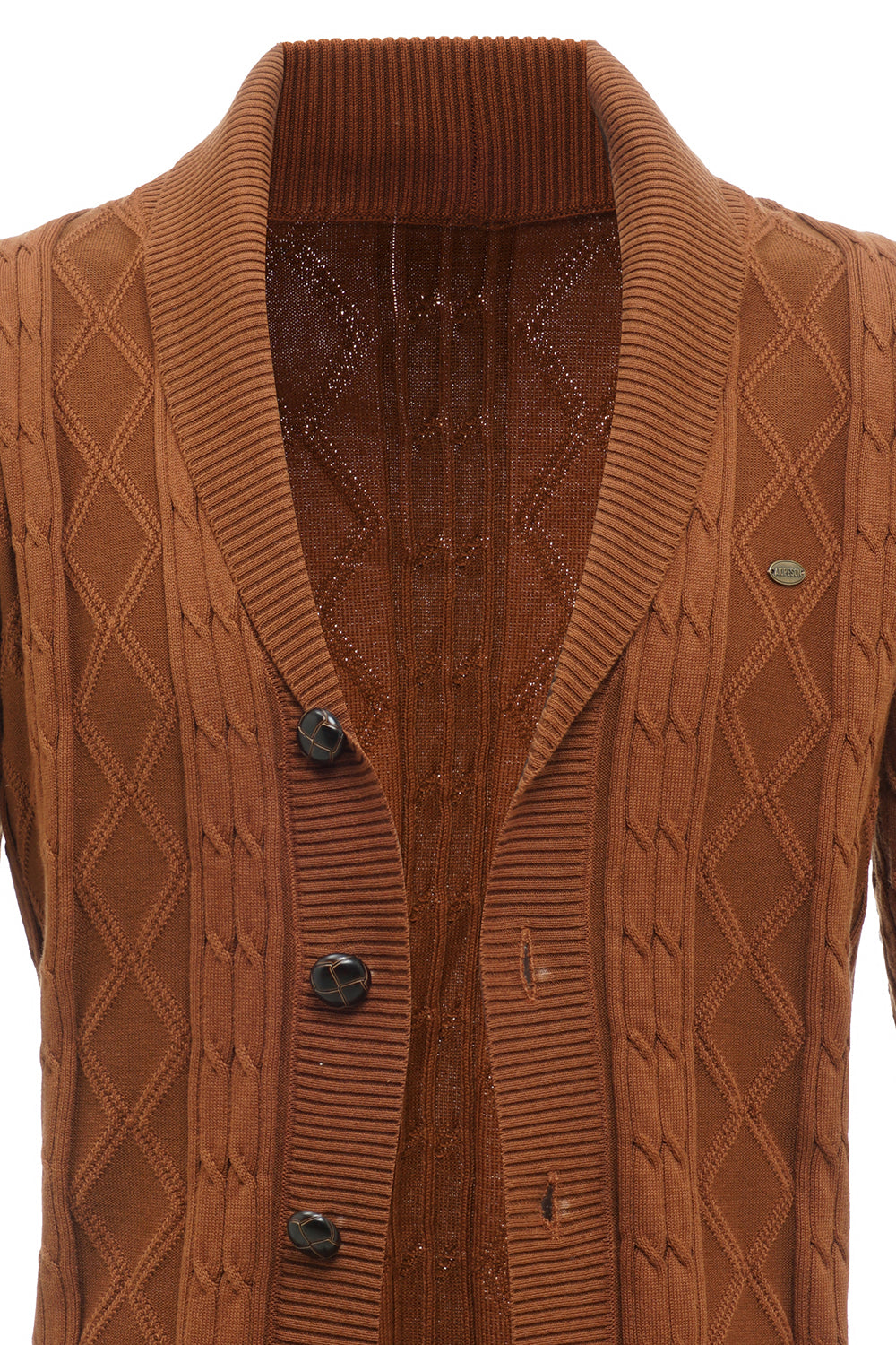 Brown Cable Knitted Long Sleeves Men's Cardigan Sweater