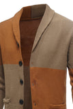 Brown Patchwork Shawl Collar Long Sleeves Men's Cardigan Sweater