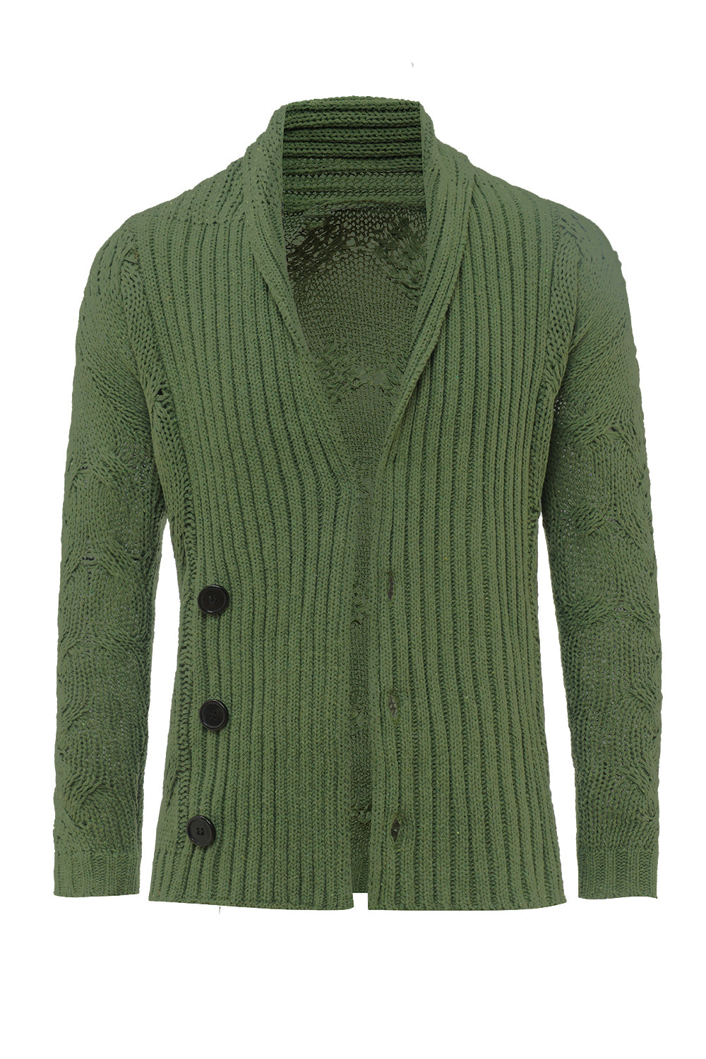 Green Shawl Collar Long Sleeves Men's Cardigan Sweater