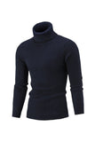 Navy Men's Slim Fit Turtleneck Casual Twisted Knitted Pullover Sweaters