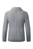 Grey Men's Casual Shawl Lapel Cardigan Button Down Cable Knitted Sweater