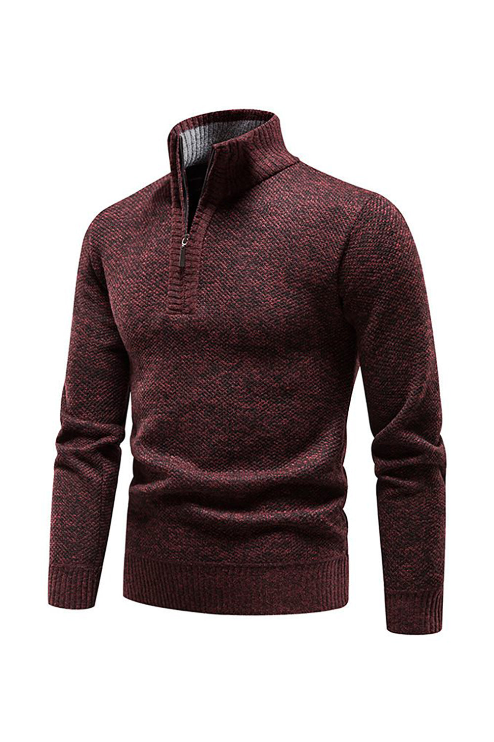 Burgundy Men's Casual Stand Collar Sweater